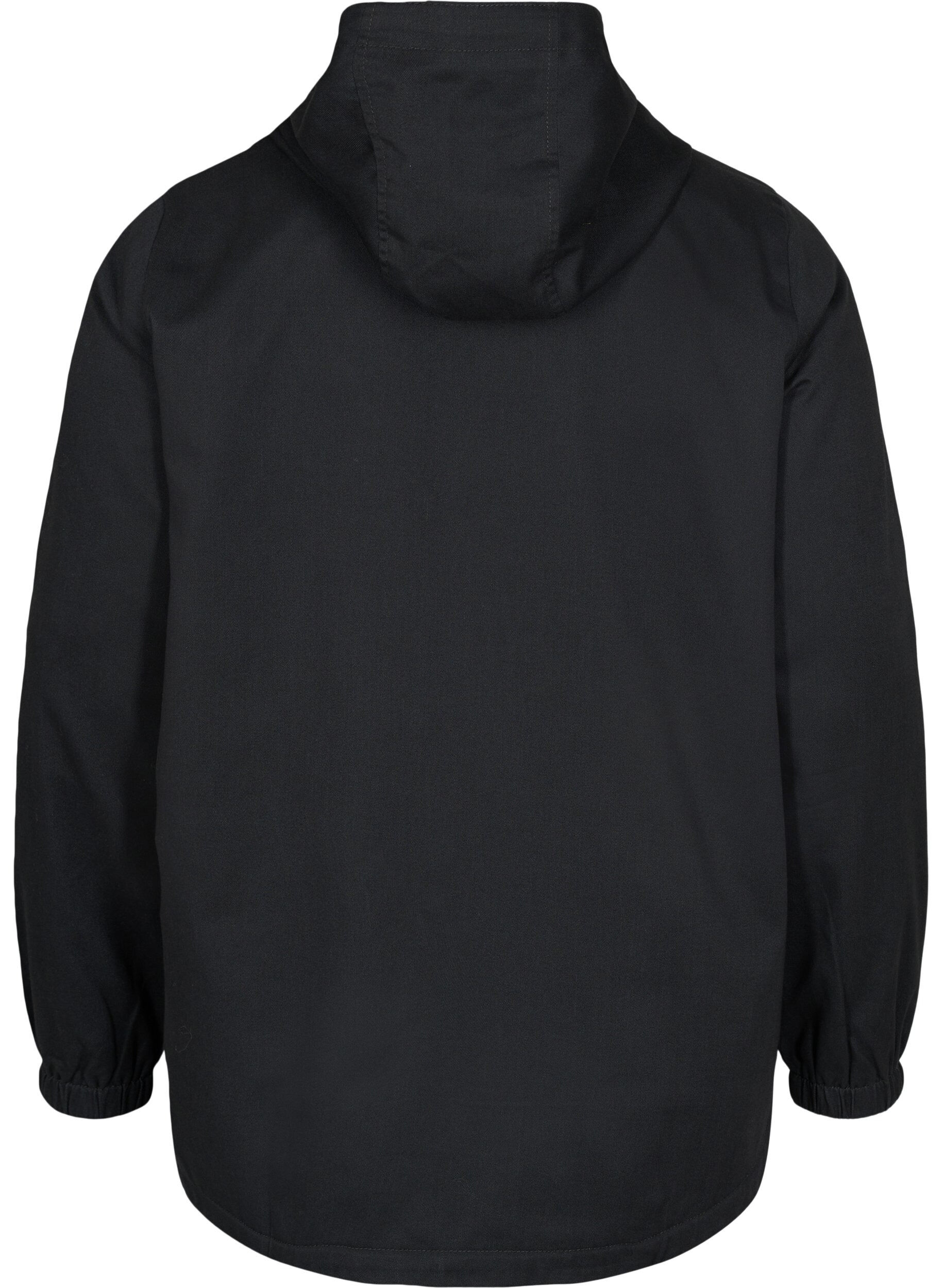Zizzi Kort parka jakke med h&aelig;tte og justerbar bund, Black, Packshot image number 1