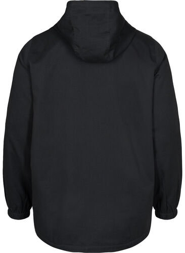 Kort parka jakke med hætte og justerbar bund, Black, Packshot image number 1