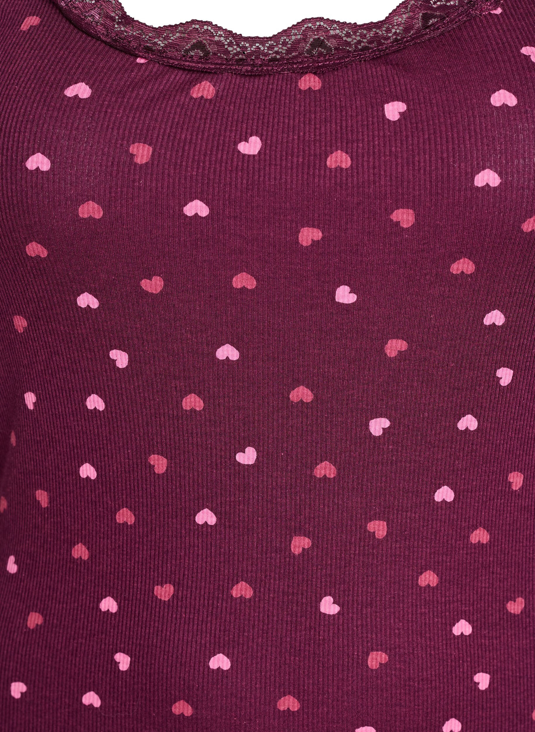 ZizziTop med print og blondekant, M&oslash;rk Bordeaux, Packshot image number 2