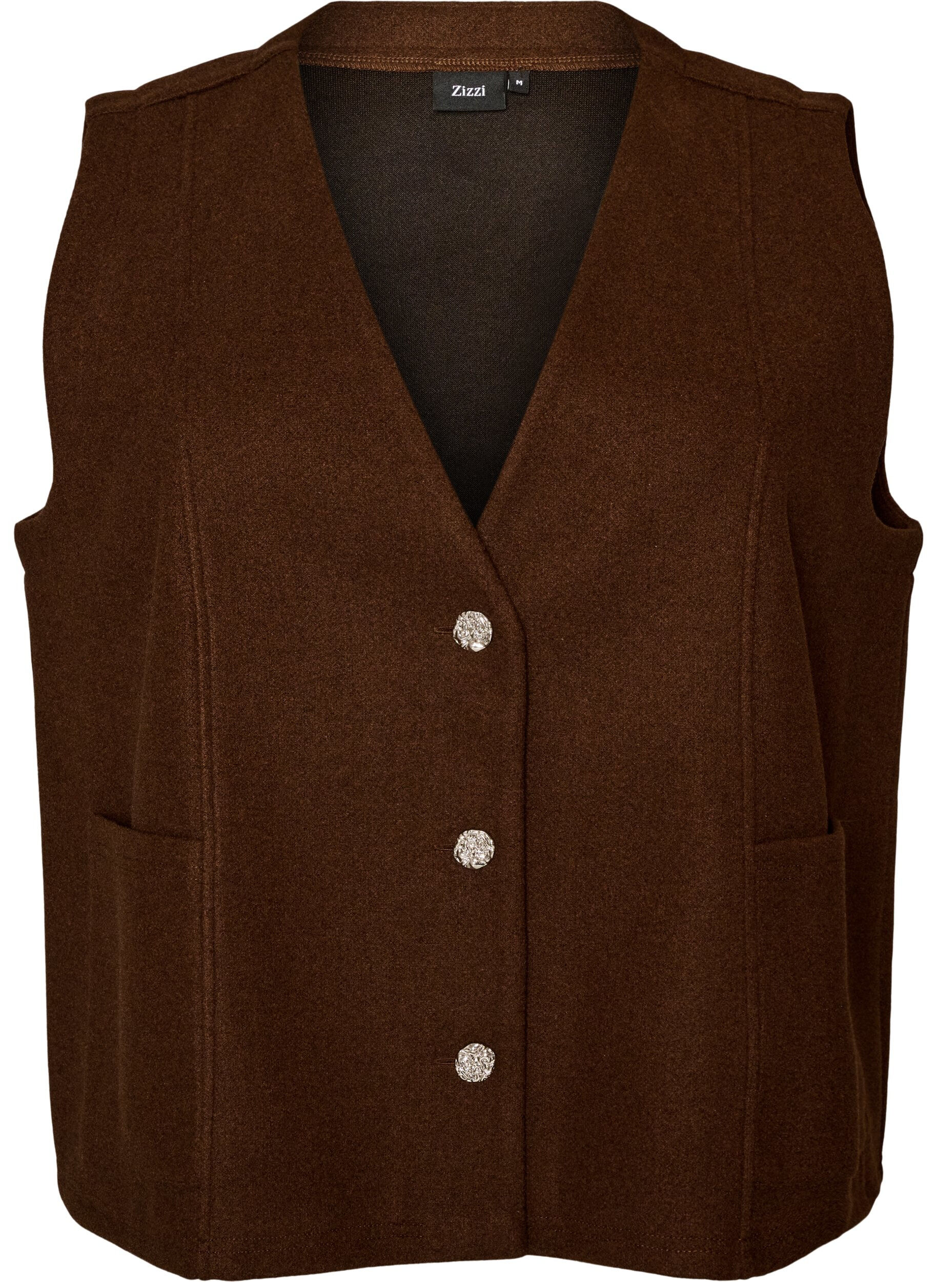 ZizziVest med V-hals og knapper, Brun, Packshot image number 0
