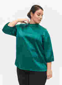 Bluse med 3/4 ærmer og kinakrave, Evergreen, Model