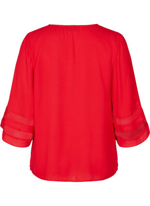 Ensfarvet bluse med 3/4 ærmer og v-hals, Haute Red, Packshot image number 1