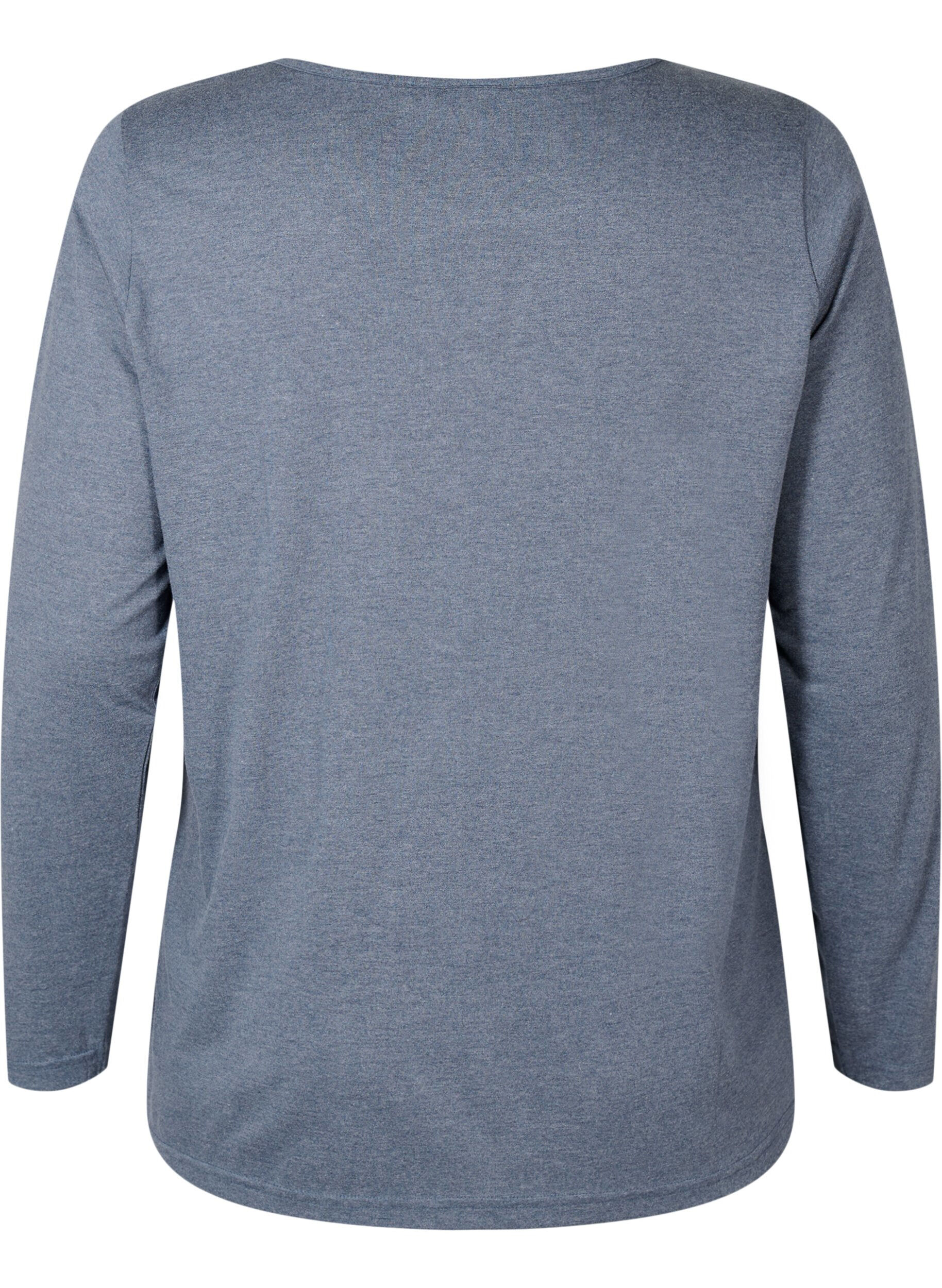 Zizzi Meleret bluse med lange &aelig;rmer, Night Sky Mel. , Packshot image number 1