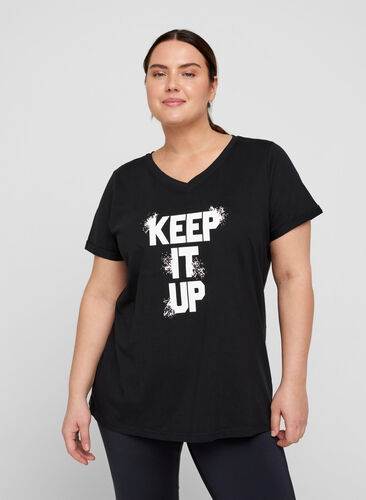 Bomulds trænings t-shirt med tryk, Black Keep, Model image number 0