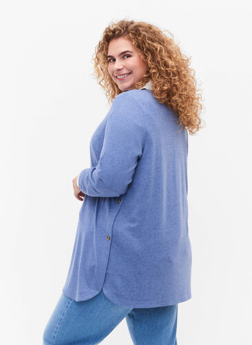 Meleret bluse med knapper, Colony Blue Melange, Model image number 1