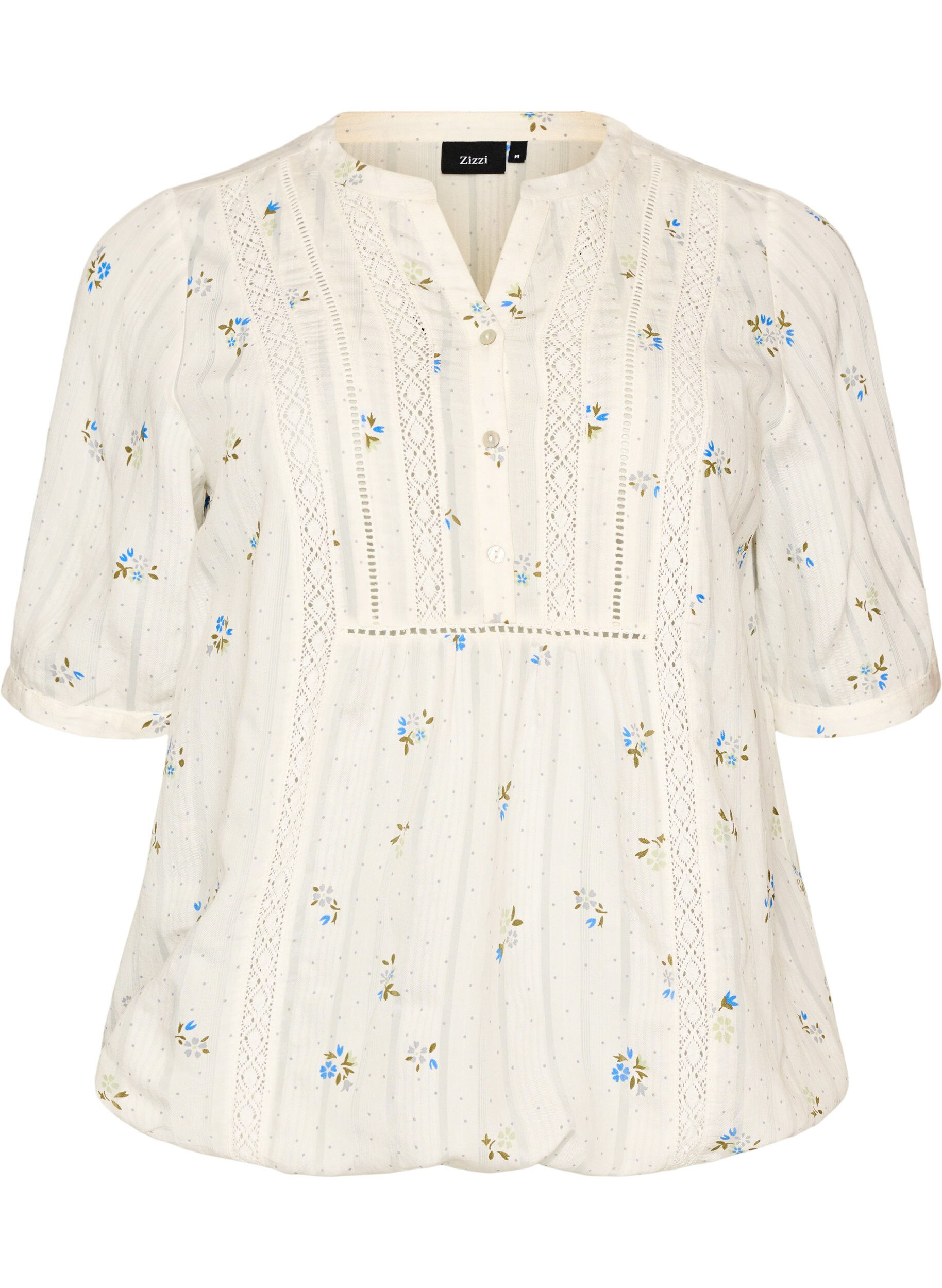 ZizziBluse med print og 1/2 &aelig;rmer, Vanilla, Packshot image number 0