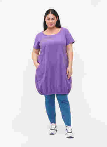 Kortærmet kjole i bomuld, Deep Lavender, Model image number 2