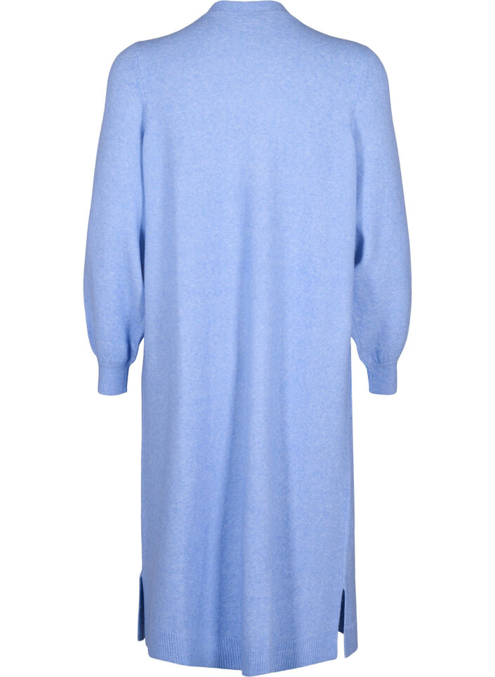 Lang strikcardigan med lommer, Cornflower Blue Mel., Packshot image number 1