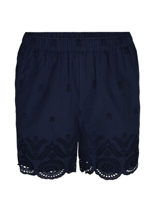 Bomulds shorts med lommer og broderi anglaise, Navy Blazer, Packshot image number 0