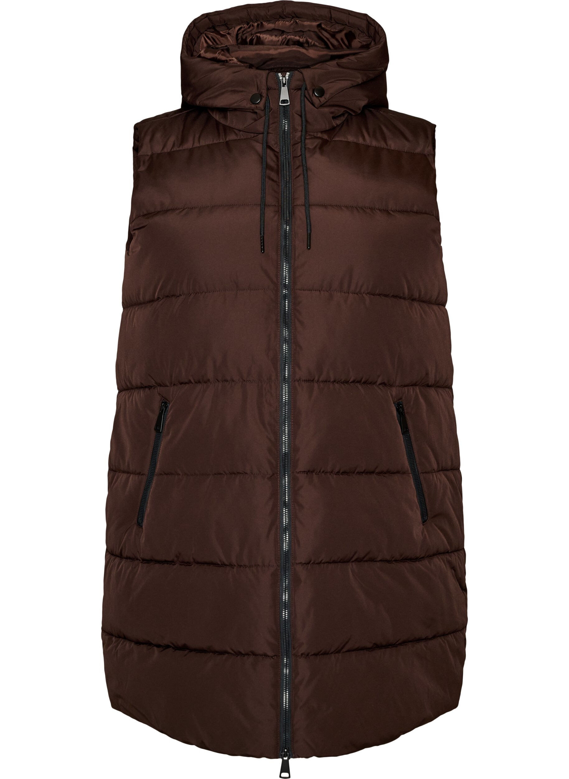 ZizziLang vest med h&aelig;tte og lommer, Brun, Packshot image number 0
