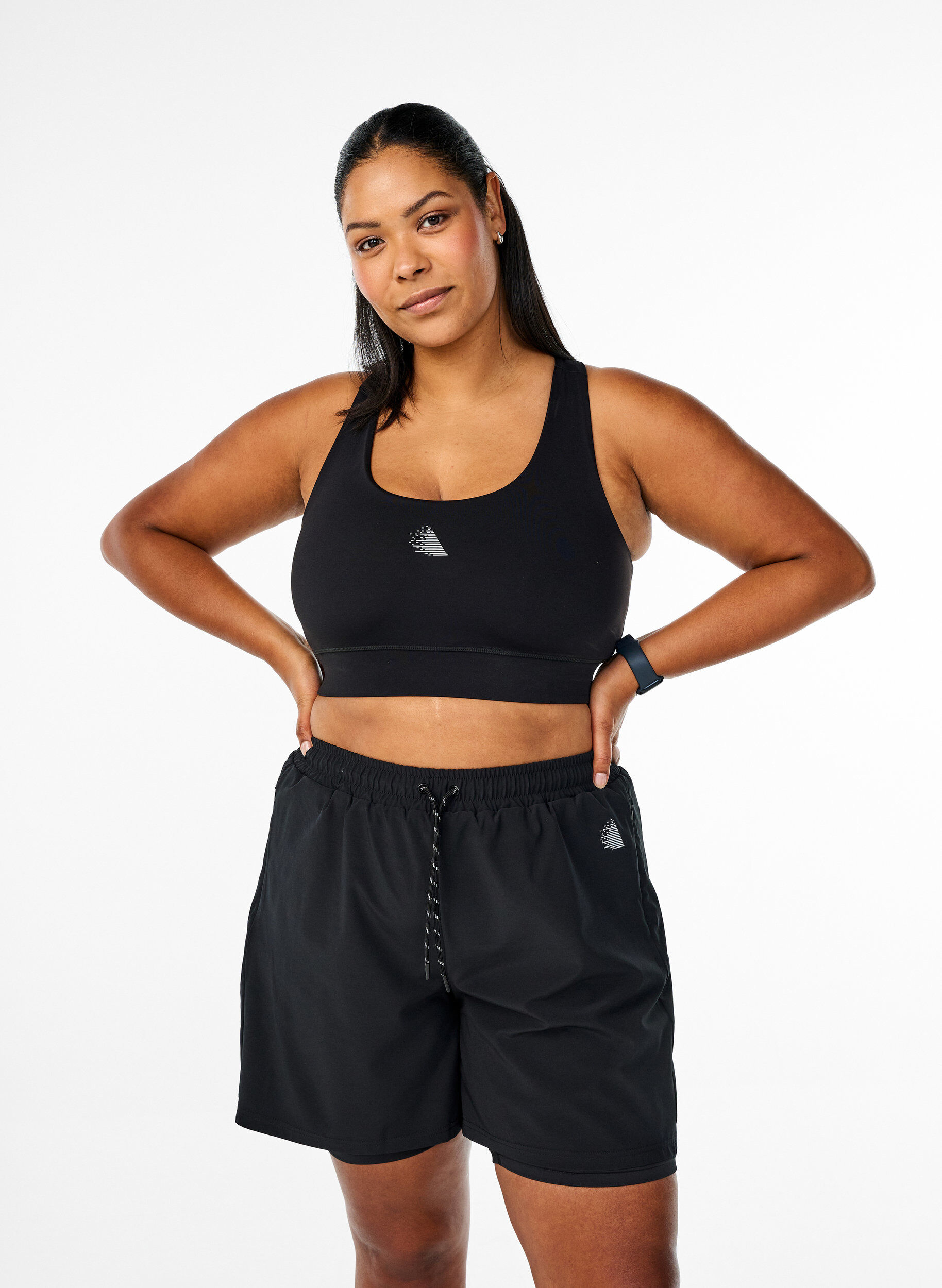 Zizzi Tr&aelig;ningsshorts med indershorts, Sort, Model image number 0