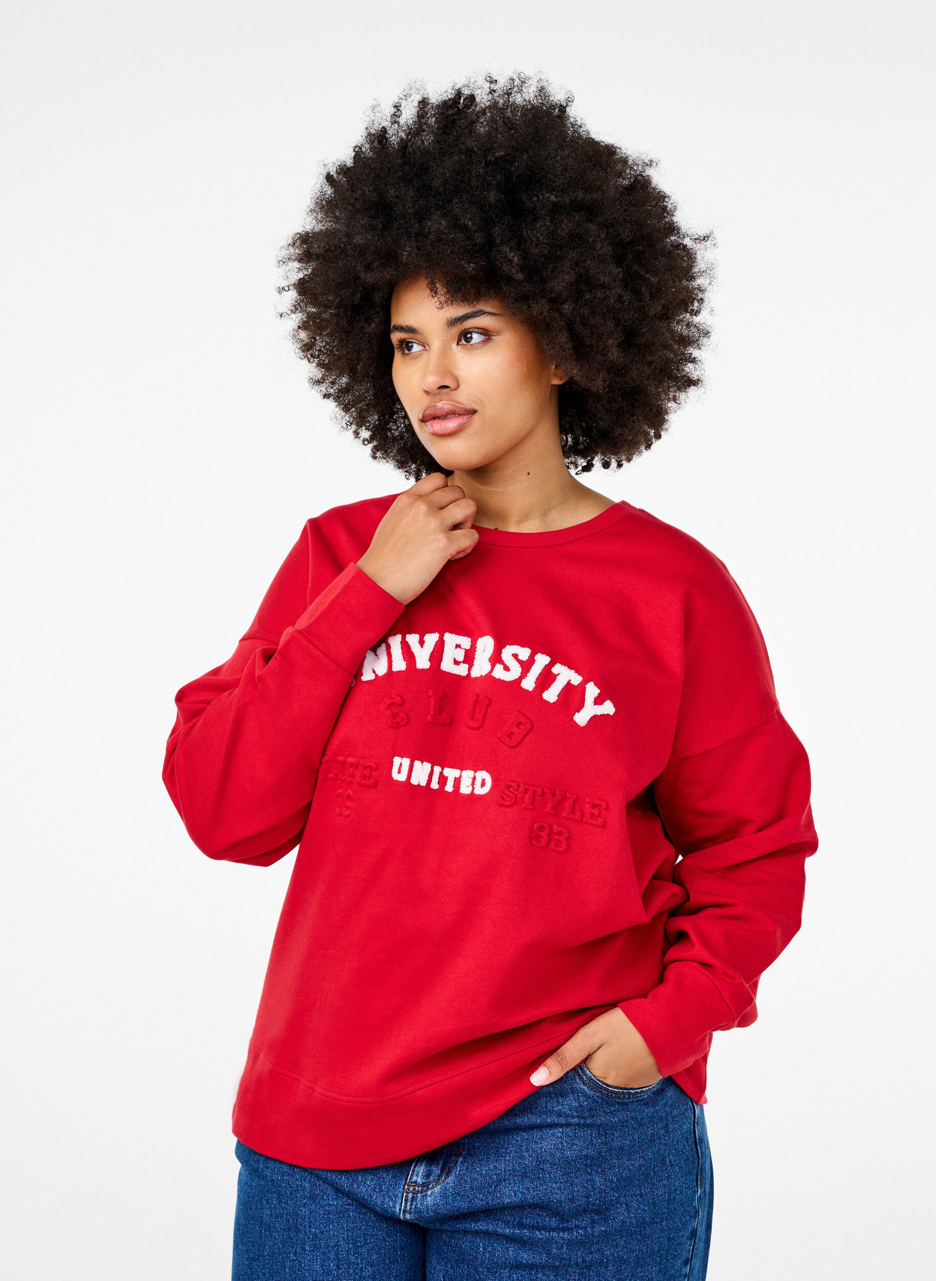 Zizzi Sweatshirt med motiv og lange &aelig;rmer, R&oslash;d, Model image number 0