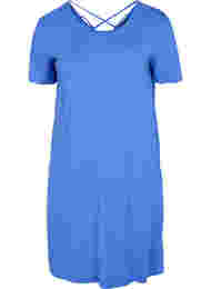 Kortærmet viskose kjole med rygdetalje, Dazzling Blue