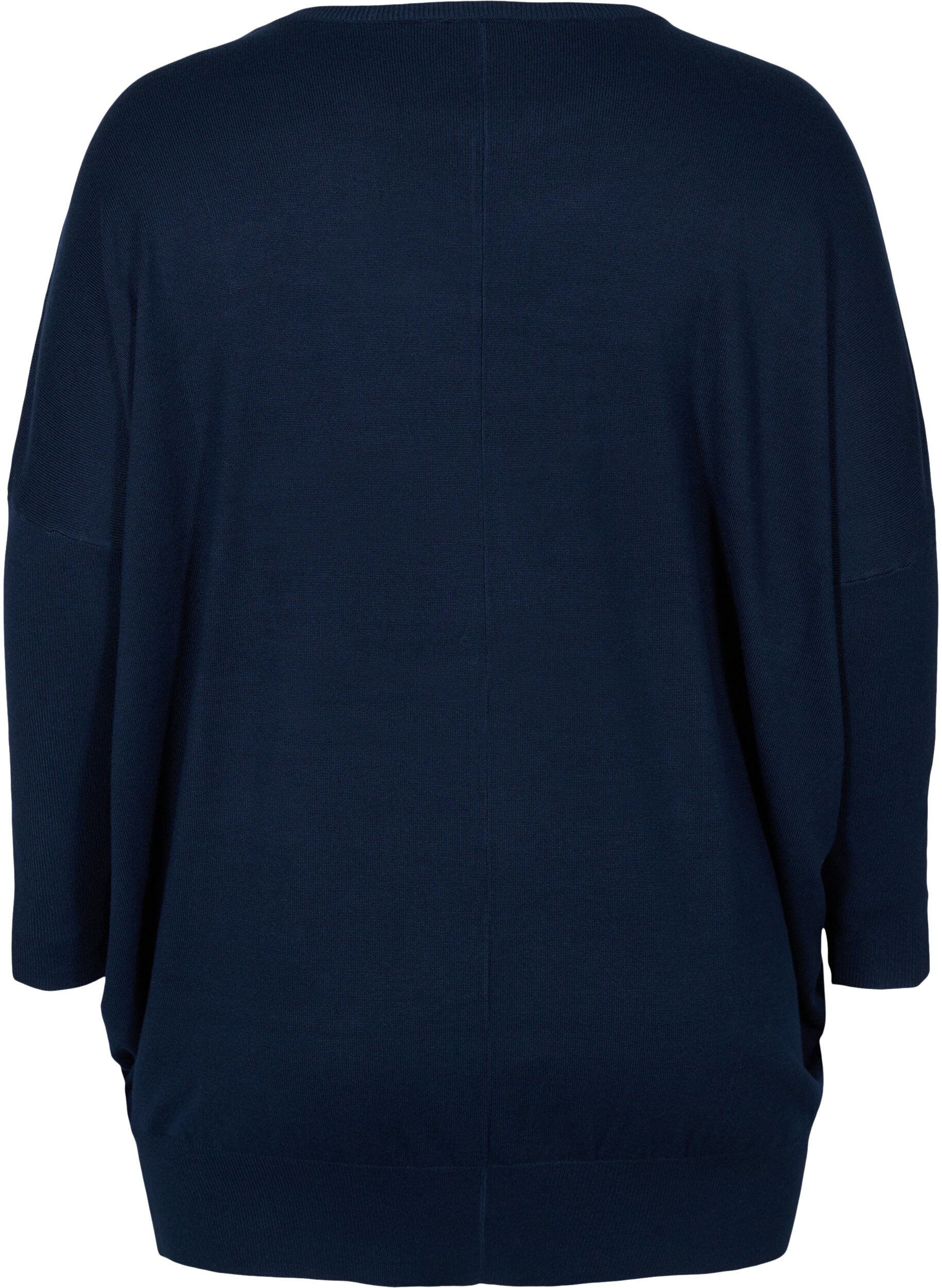 Zizzi Strikbluse med rund halsudsk&aelig;ring, Navy Blazer, Packshot image number 1