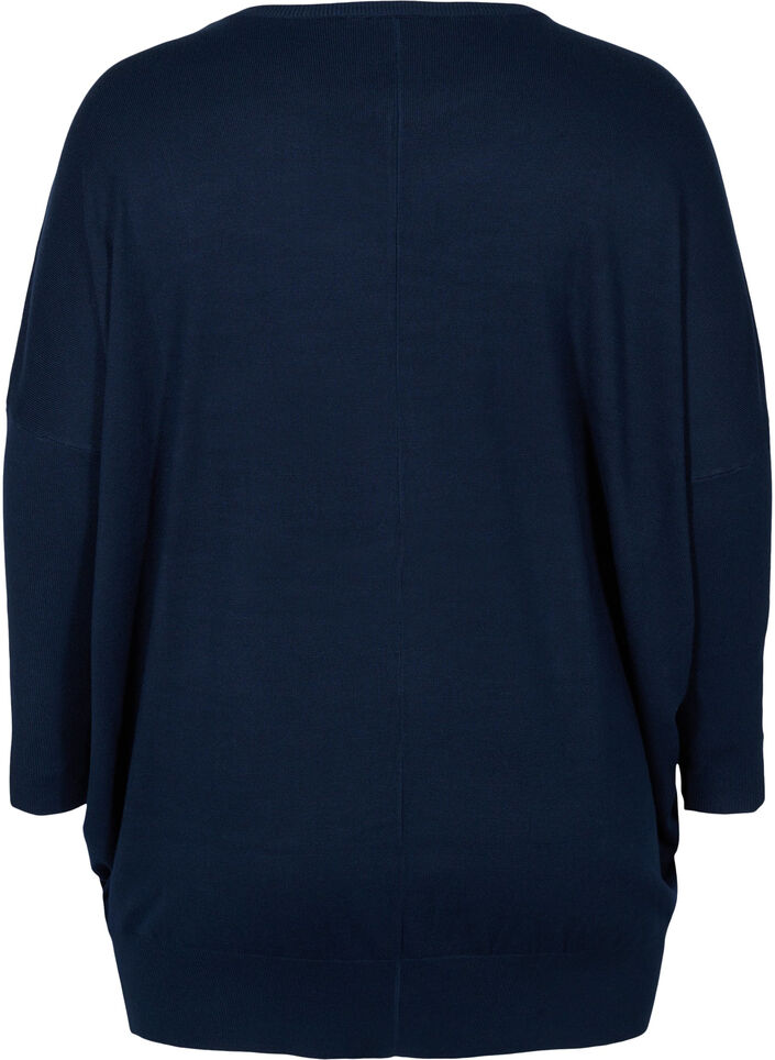 Strikbluse med rund halsudsk&aelig;ring, Navy Blazer, Packshot image number 1