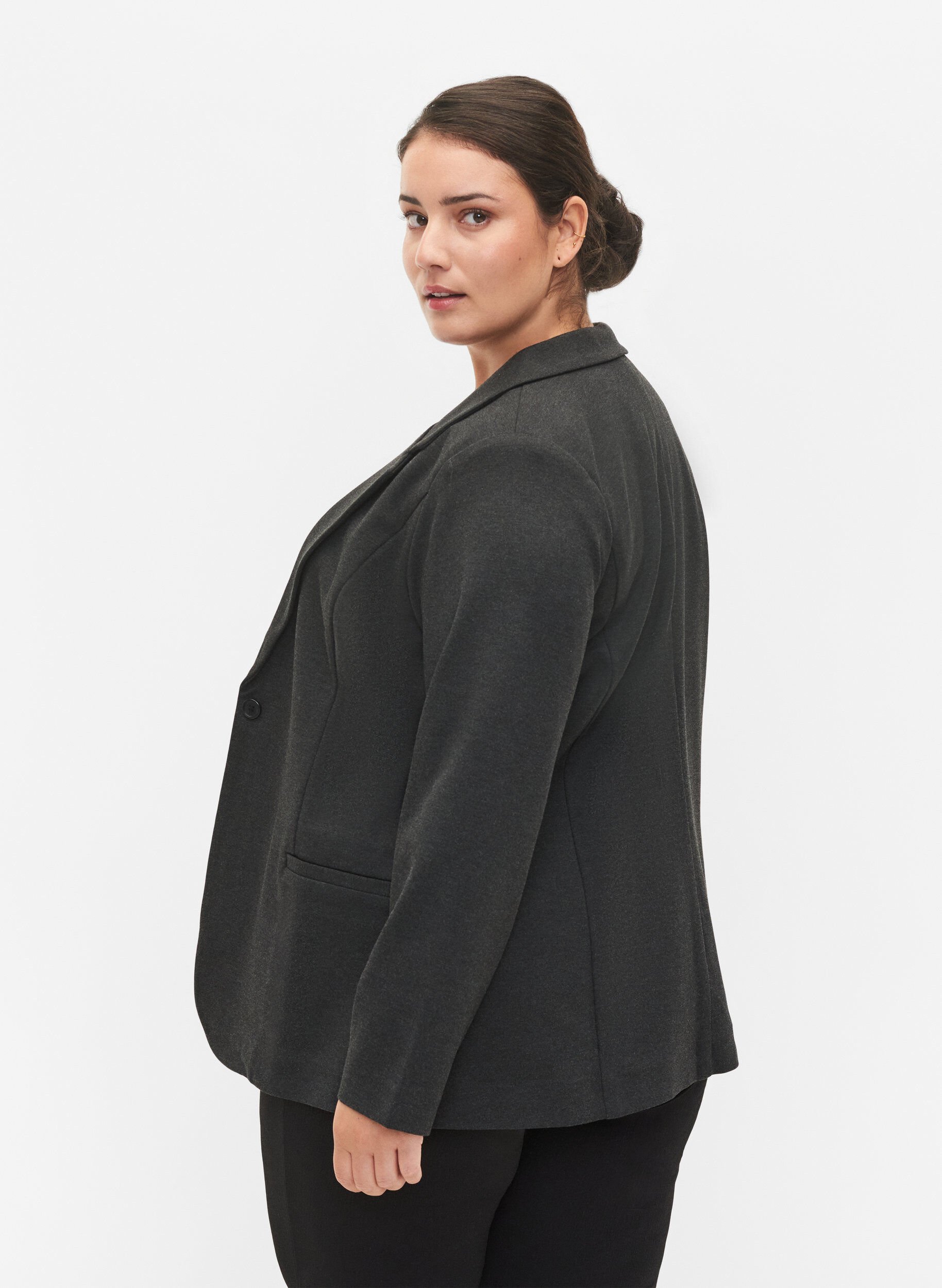 Zizzi Enkel blazer med knaplukning, Gr&aring;, Model image number 2