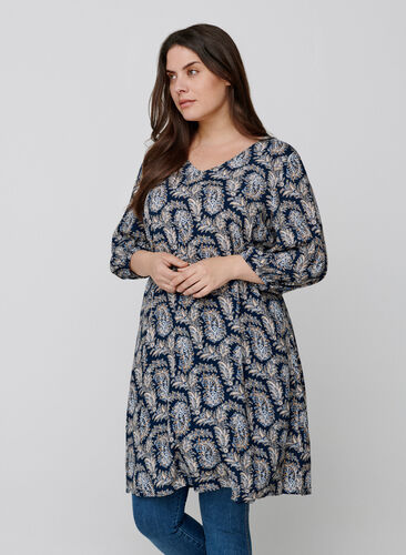 Viskose kjole med paisleyprint og a-form , Blue Paisley AOP, Model image number 0