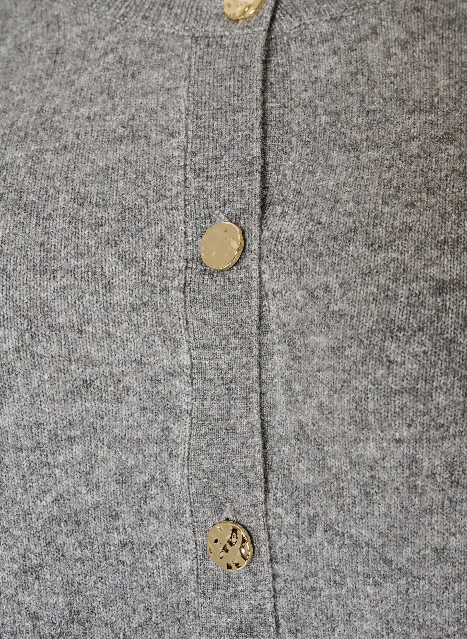 ZizziCardigan i bl&oslash;d strik med guldfarvede knapper, Gr&aring;, Packshot image number 2