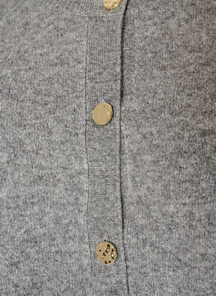 Cardigan i bl&oslash;d strik med guldfarvede knapper, Gr&aring;, Packshot image number 2