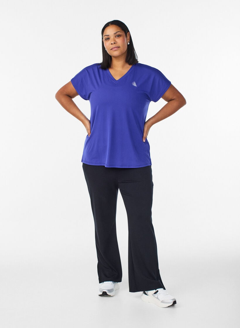 L&oslash;s tr&aelig;nings t-shirt med v-hals, Lilla, Model image number 1