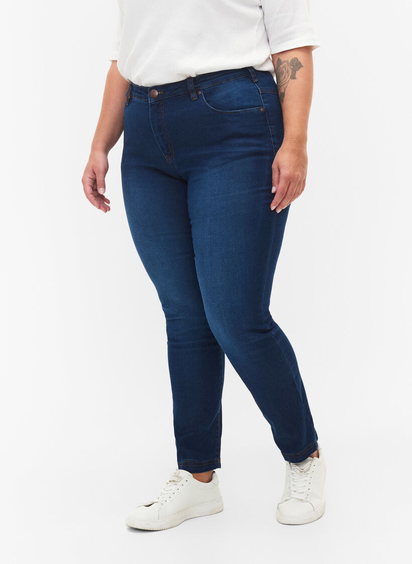 Slim fit Emily jeans med regulær talje, Blå, Model image number 3