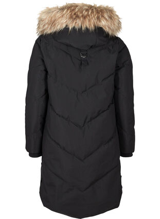 Vinterjakke med hætte og imiteret pelskant, Black, Packshot image number 1