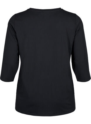 Trænings t-shirt med 3/4 ærmer og mønstret mesh, Black, Packshot image number 1
