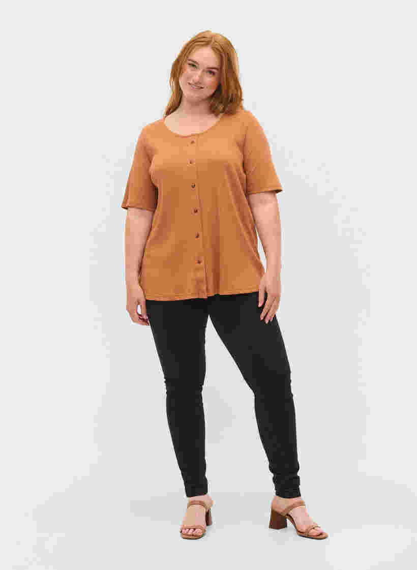 Kortærmet rib t-shirt med knapper, Pecan Brown, Model image number 2