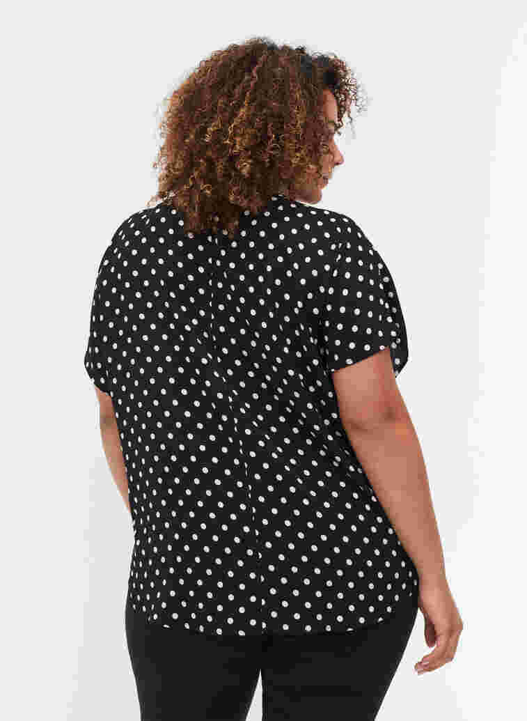 Bluse med korte ærmer og rund halsudskæring, Black w White Dot, Model image number 1