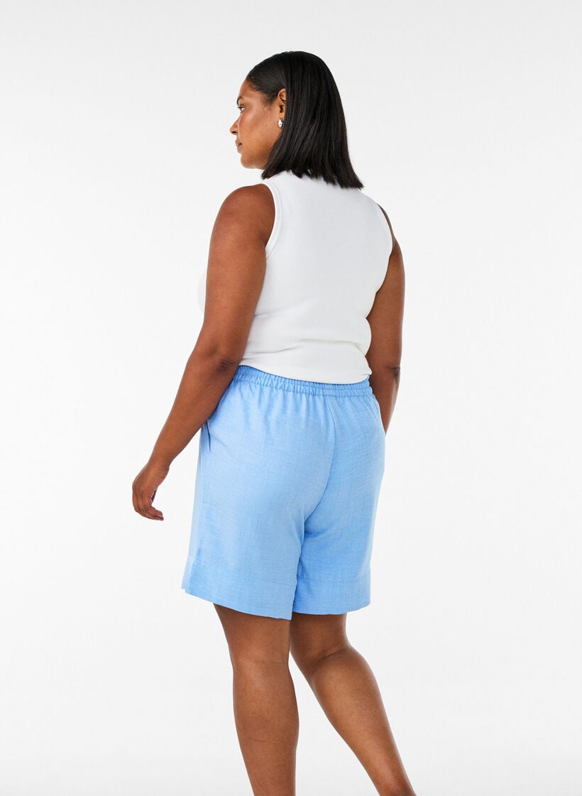Shorts med lommer og h&oslash;j talje, Bl&aring;, Model image number 2