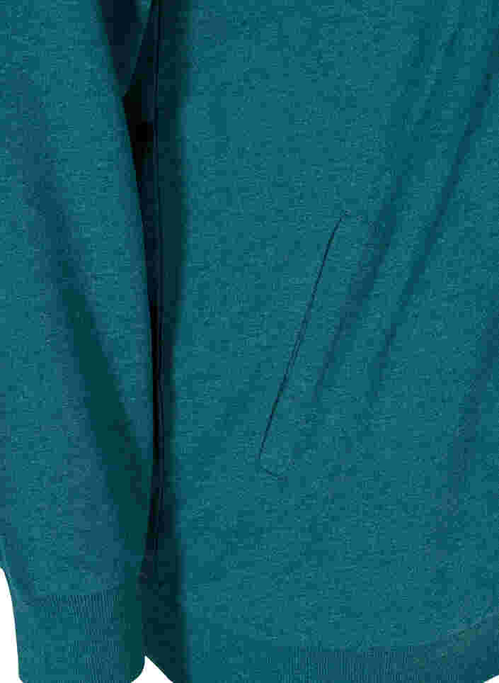 Sweat cardigan med lynlås og hætte, Deep Teal, Packshot image number 3