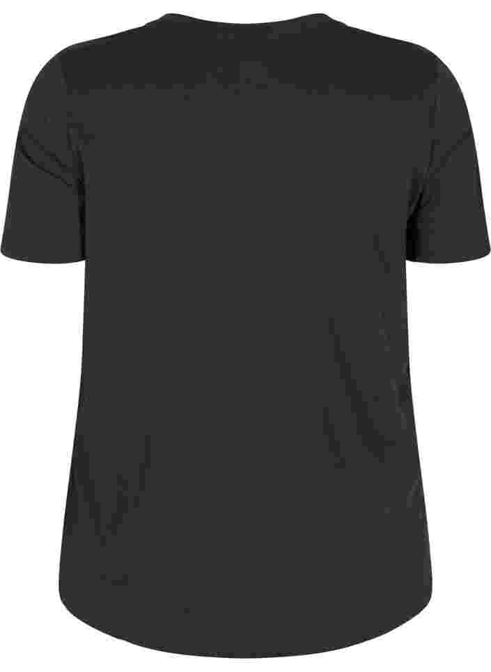 Kortærmet bomulds t-shirt med tryk, Black, Packshot image number 1