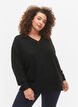 Meleret strikbluse med v-hals, Dark Grey Melange, Model image number 0