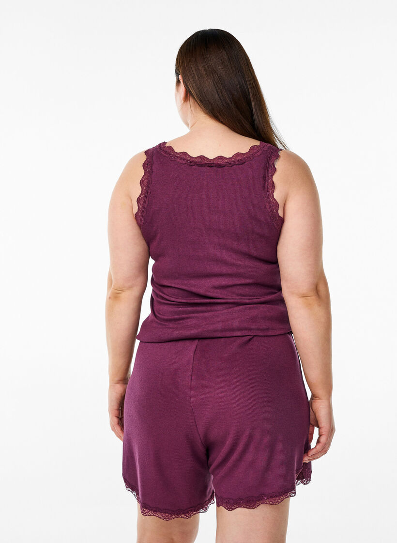 Top med blondekant, M&oslash;rk Bordeaux, Model image number 2