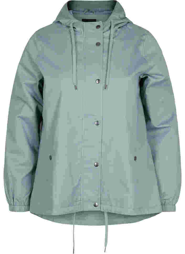 Kort parka jakke med hætte og justerbar bund, Chinois Green