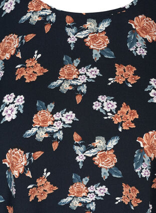 Bluse med korte ærmer, Blue w. flowers , Packshot image number 2