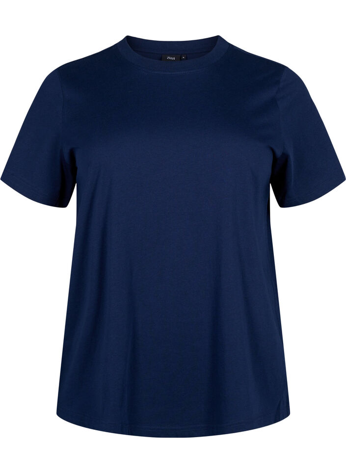 Basis t-shirt i bomuld med rund hals , Bl&aring;, Packshot image number 0