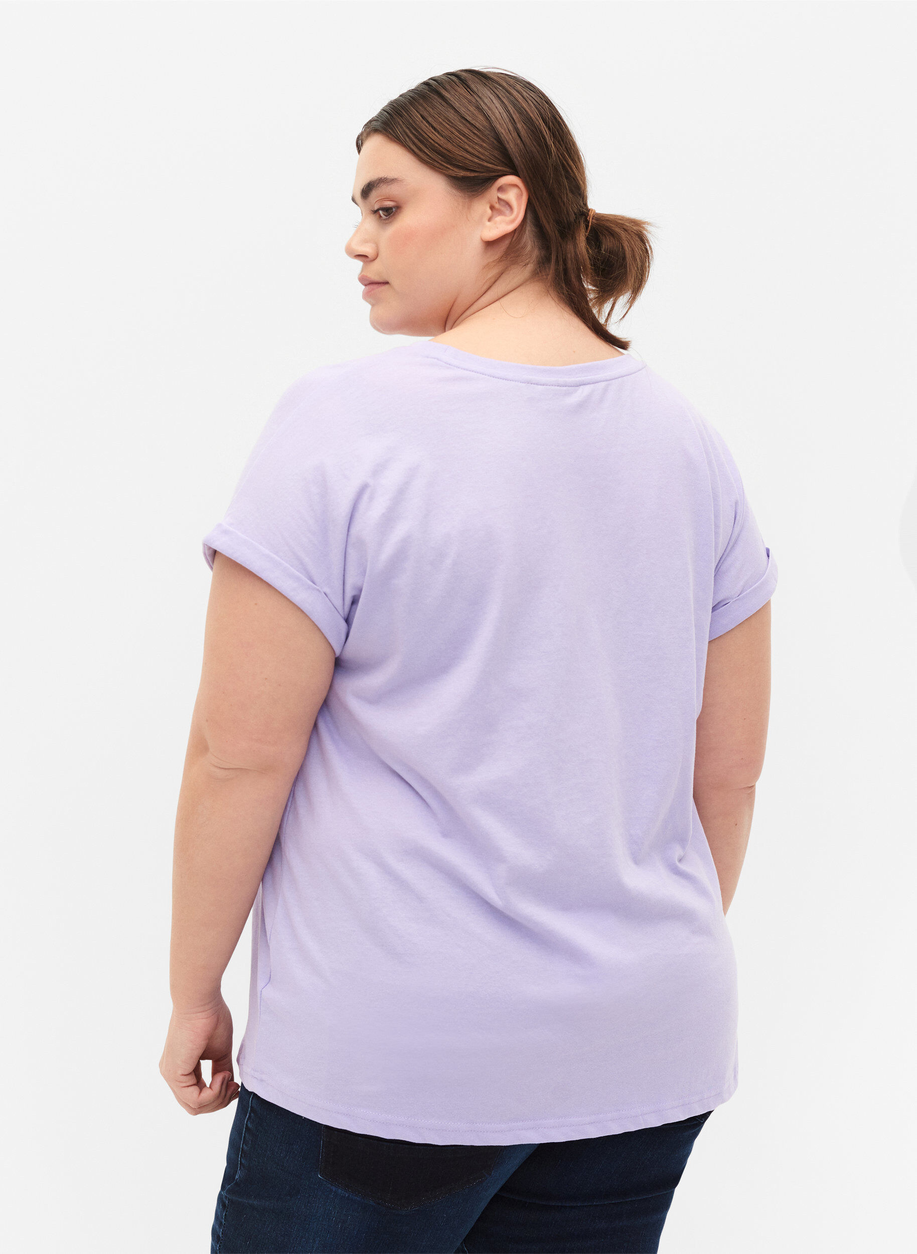 ZizziKort&aelig;rmet t-shirt i bomuldsblanding, Lilla, Model image number 2