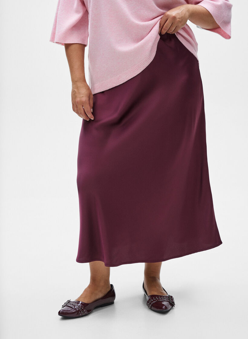 Satin midi-nederdel, Mørk Bordeaux, Model image number 3