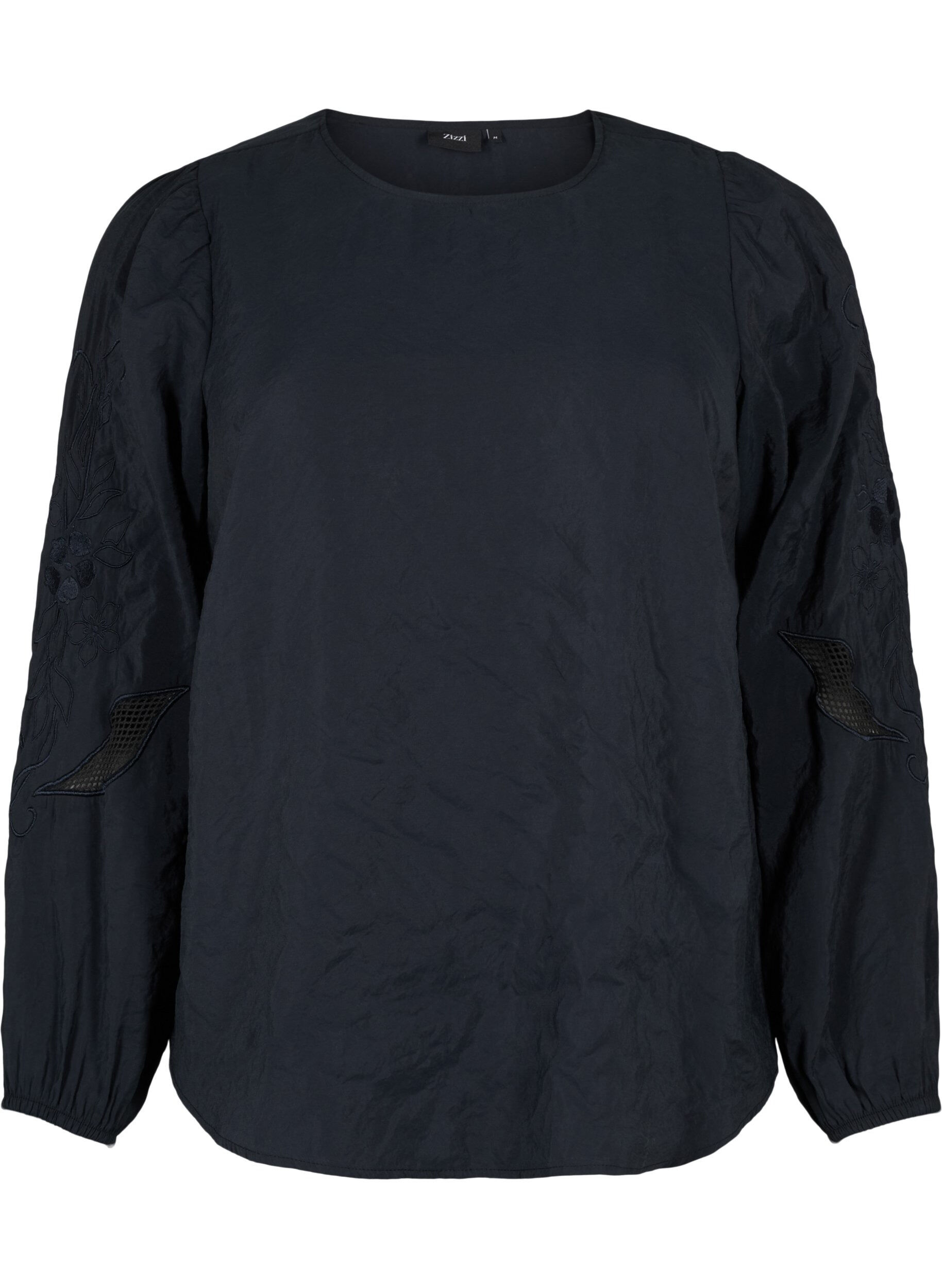 Zizzi Bluse i TENCEL&trade; Modal med broderidetaljer, Black, Packshot image number 0