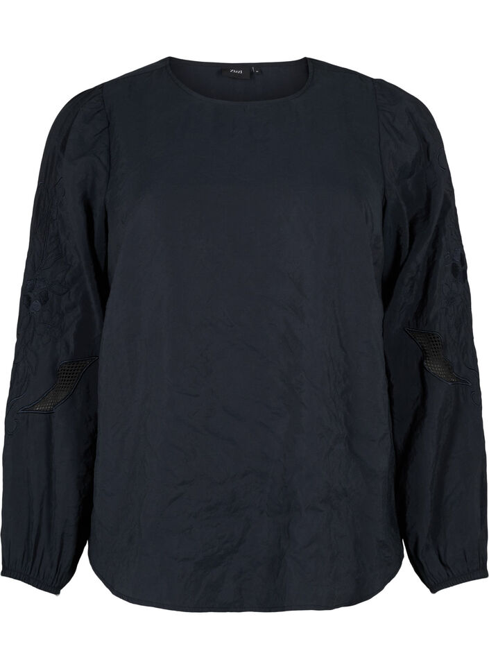 Bluse i TENCEL™ Modal med broderidetaljer, Black, Packshot image number 0