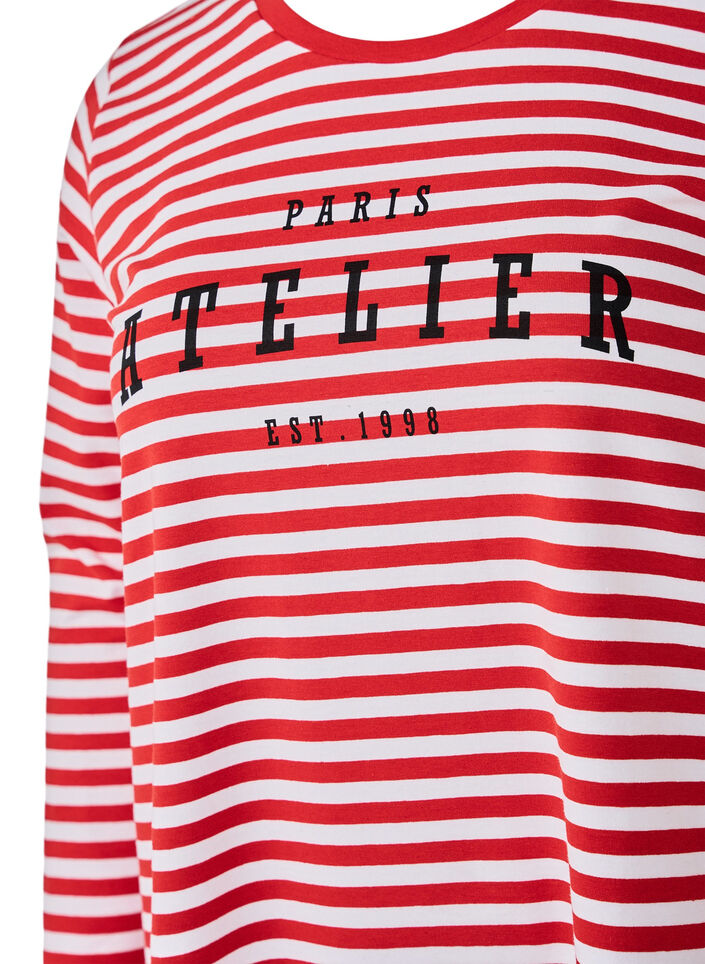 Bluse med striber og motiv, Whitew.FlameS.Stripe, Packshot image number 2