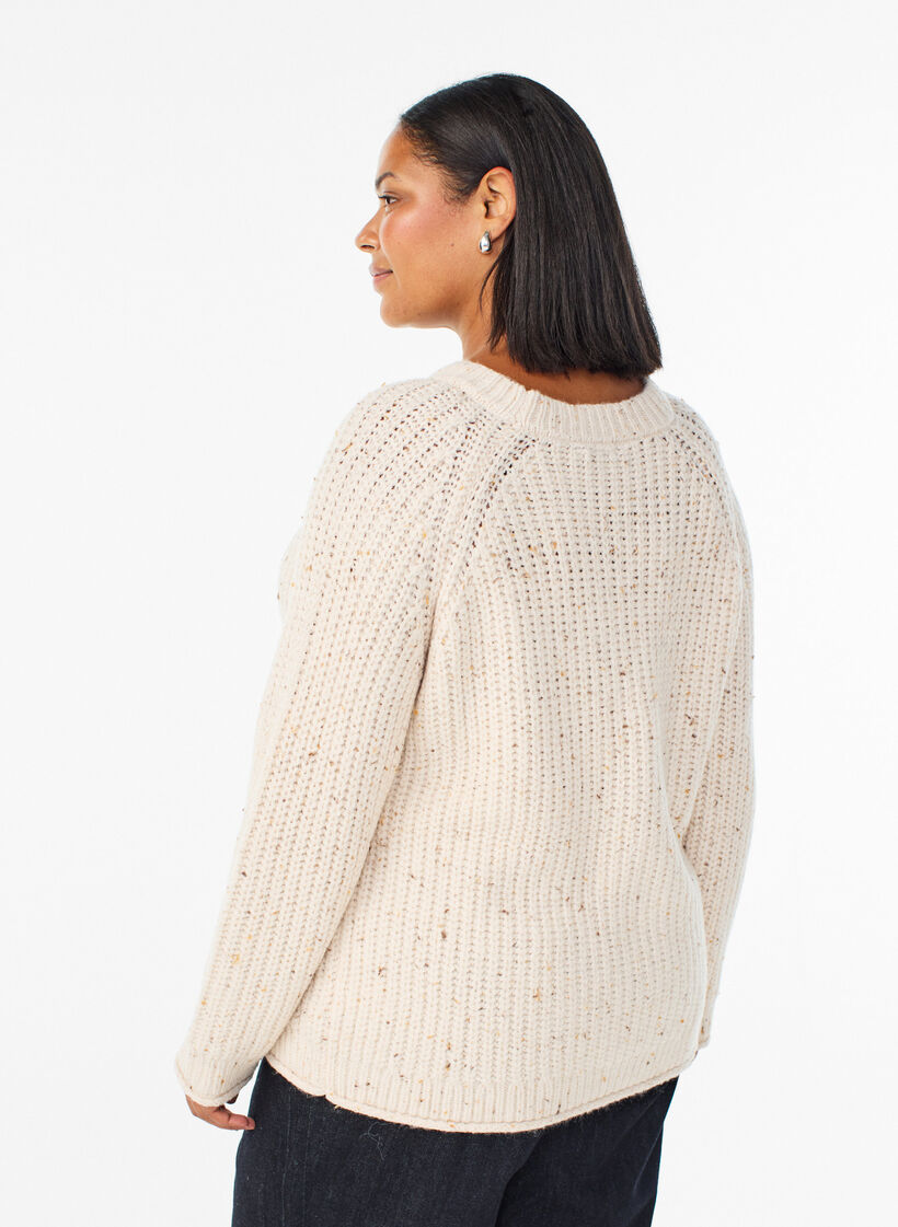 Striktrøje med raglanærmer, Beige, Model image number 2