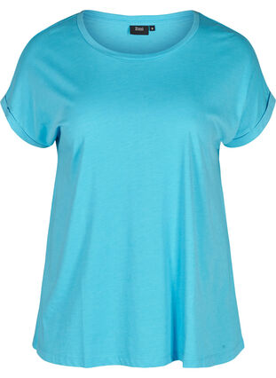 T-shirt i bomuldsmix, RIVER BLUE Mel., Packshot image number 0
