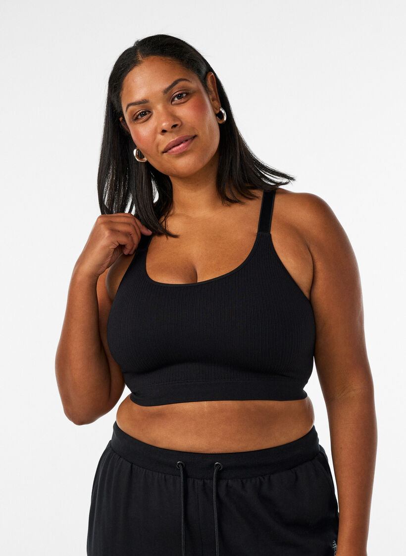 Seamless sports-bh med ribstruktur, Sort, Model image number 0