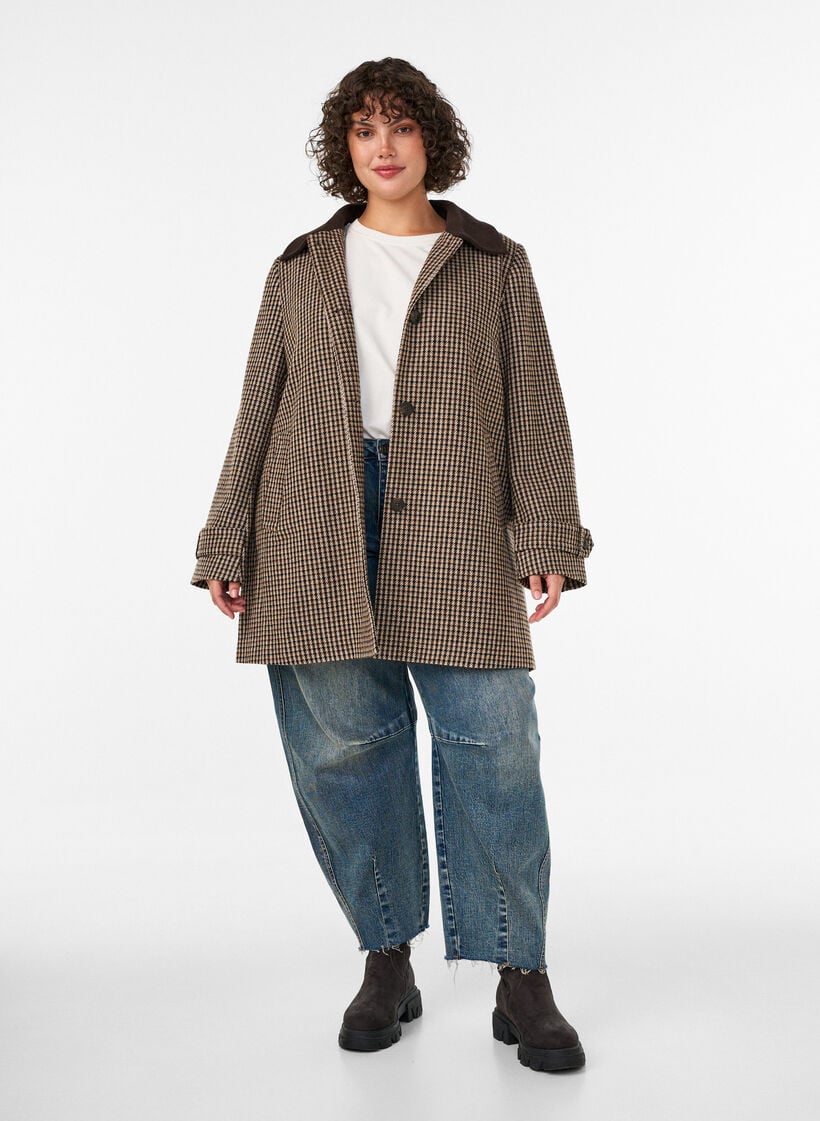Ternet frakke med fl&oslash;jlskrave, Brun, Model image number 1