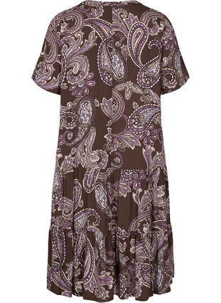 Kortærmet viskose kjole med print, Bracken Paisley, Packshot image number 1