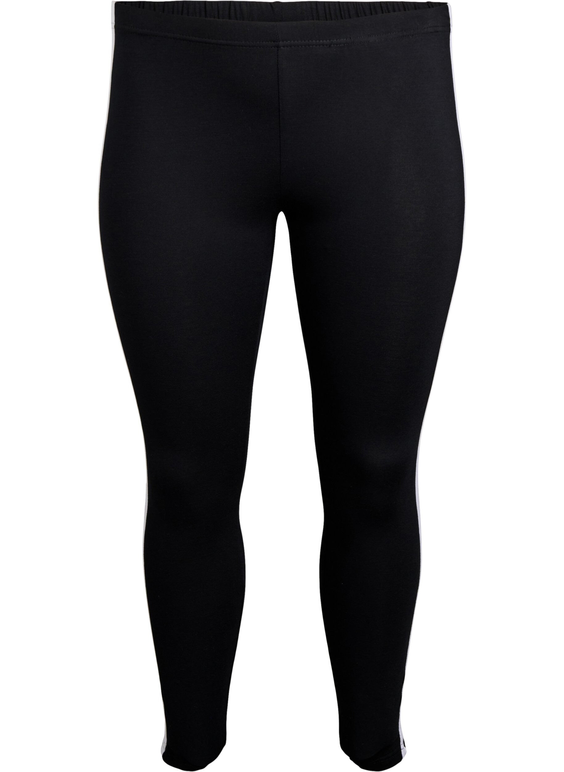 Zizzi Viskose leggings med striber i siderne, Black W. Stripe, Packshot image number 0