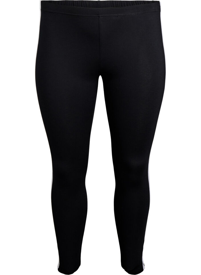 Viskose leggings med striber i siderne, Black W. Stripe, Packshot image number 0