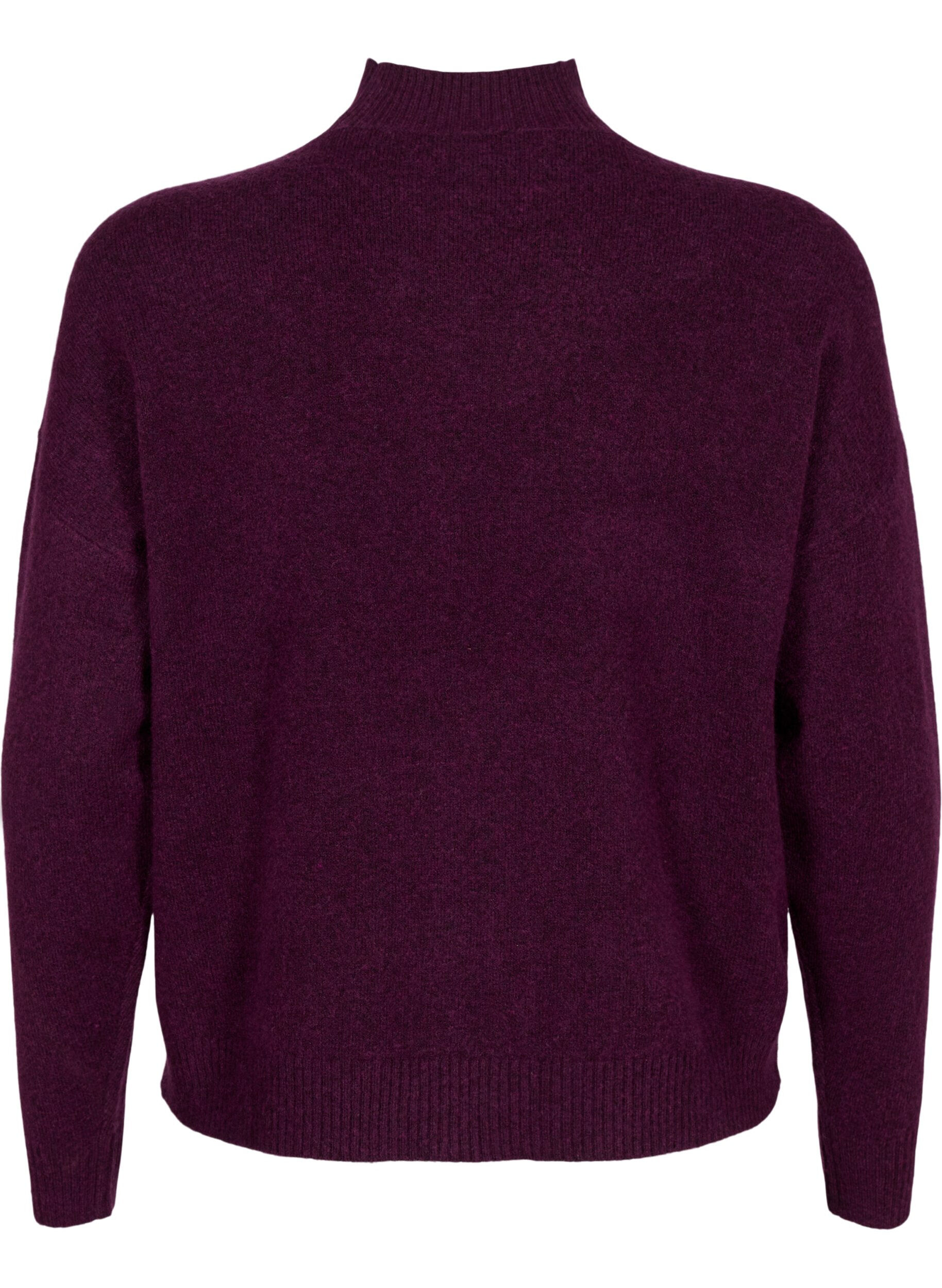 Zizzi Strikbluse med uld og h&oslash;j hals, Potent Purple Mel., Packshot image number 1